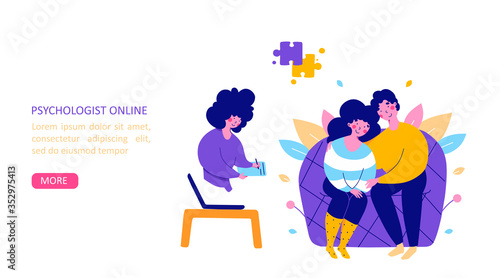 Modern family psychotherapy, flat vector landing page template