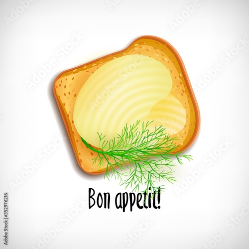 Bread toast with spread butter and dill twig.