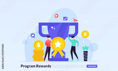 Earn Point concept, Loyalty program and get rewards, people receive a gift box, landing page template for banner, flyer, ui, web, mobile app, poster