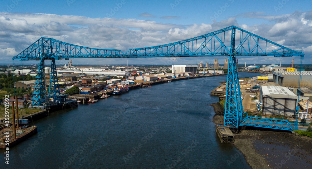 The Tees Transporter Bridge that crosses the River Tees between Middlesbrough and Stockton