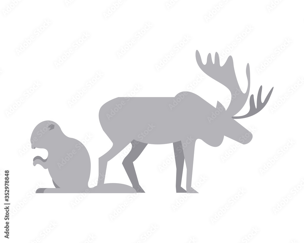 reindeer and beaver animals silhouettes