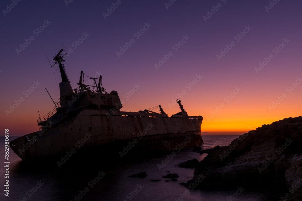 edro 3 shipwreck near paphos cyprus on beautiful sunset colors edro 3 shipwreck near paphos cyprus on beautiful sunset colors