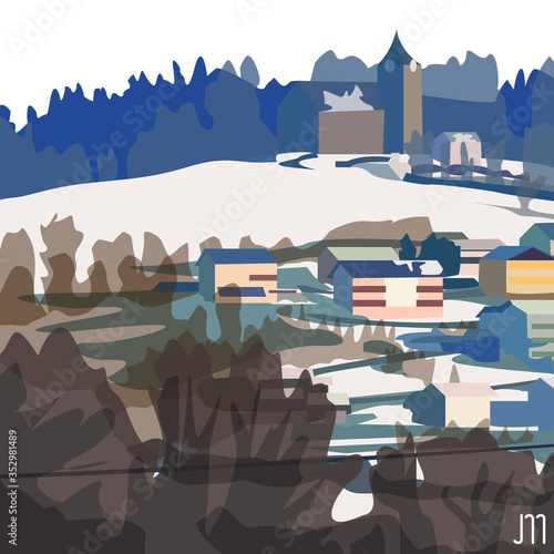 Schnee Dorf Landschaft (Kirchberg im Wald)