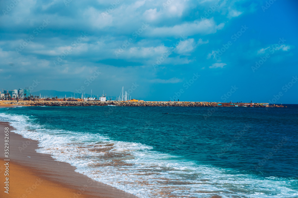 sea and beach and sky in barcelona