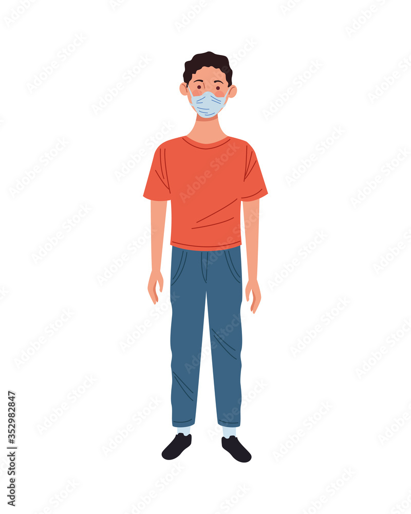 young man using medical mask character young man using medical mask character