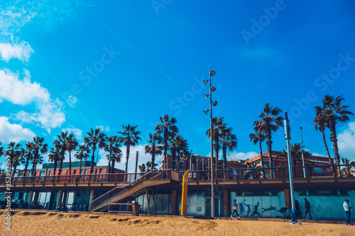 Barceloneta beach in Barcelona with palms