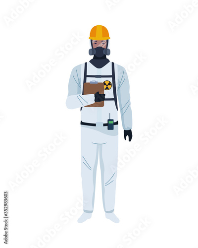 worker wearing biosafety suit white