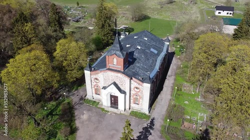 Church of St. John the Baptist in Gubanitsy, Volosovsky District, Leningrad Region, Russia summer day aerial shot photo