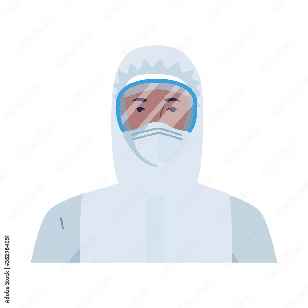 worker wearing biosafety suit white worker wearing biosafety suit white