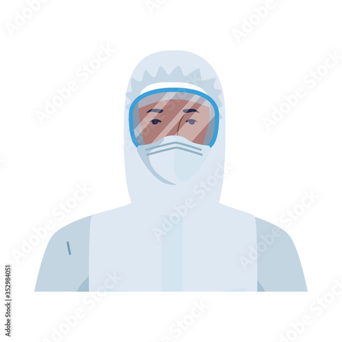 worker wearing biosafety suit white