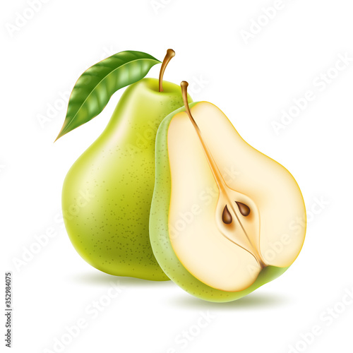 Vector realistic green ripe pear healthy food