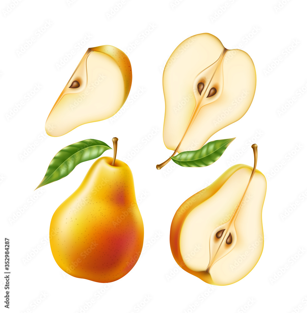 Vector realistic yellow ripe pear healthy food Vector realistic yellow ripe pear healthy food