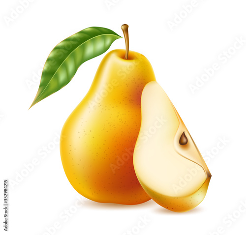 Vector realistic yellow ripe pear healthy food