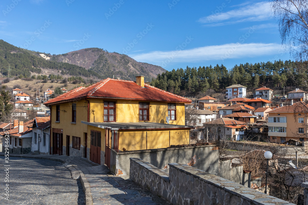 Building and street at historical town of Klisura, Bulgaria
