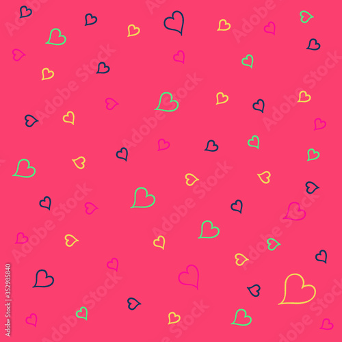 Serca kolorowe - tło, ręcznie narysowane serca, kolorowy obrys.