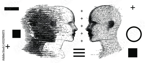 Alter ego concept, alternative self. Person and its doppelganger or twin.