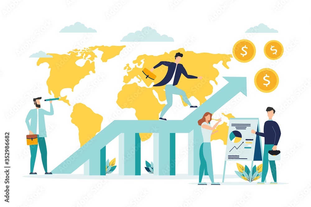 Business strategy, financial analytics. Profit increasing. Sales growth, sales manager, accounting, sales promotion and operations concept. Vector isolated concept creative illustration