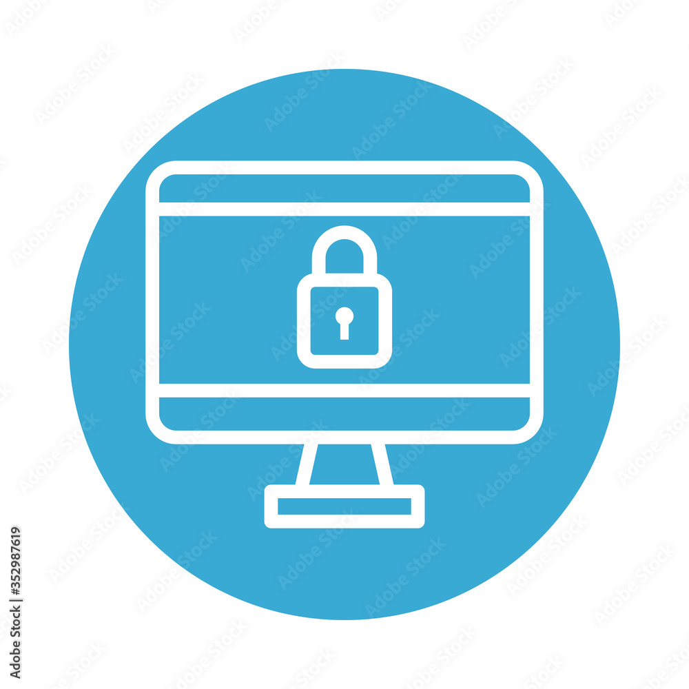 desktop with padlock line style icon desktop with padlock line style icon