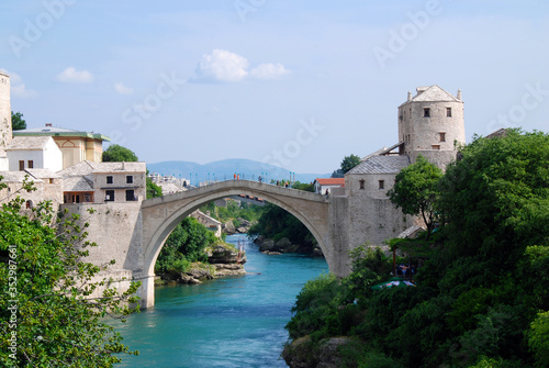mosque and old bridge of Mostar in Bosnia Herzegovina