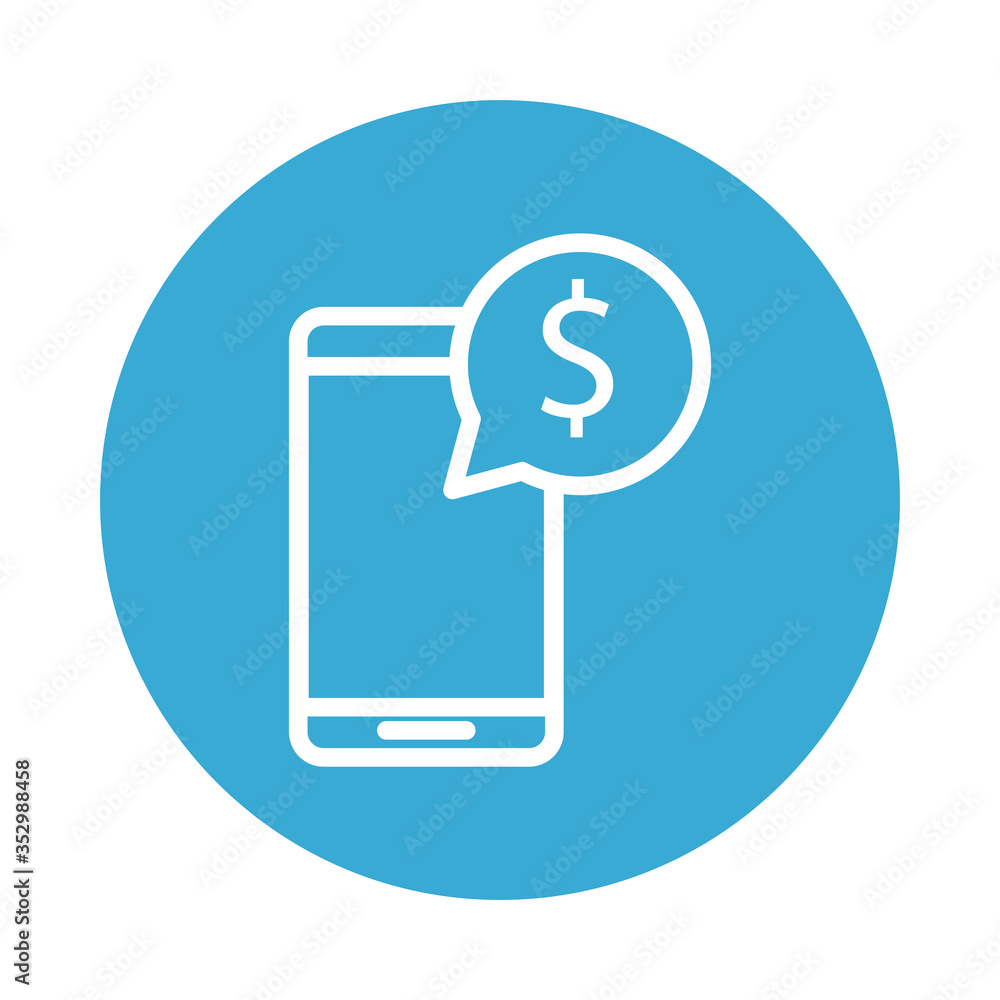 smartphone with speech bubble and dollar symbol line style smartphone with speech bubble and dollar symbol line style