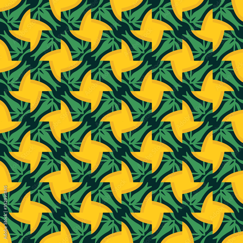 Fototapeta premium Vector seamless pattern with stylized tropical leaves and flowers