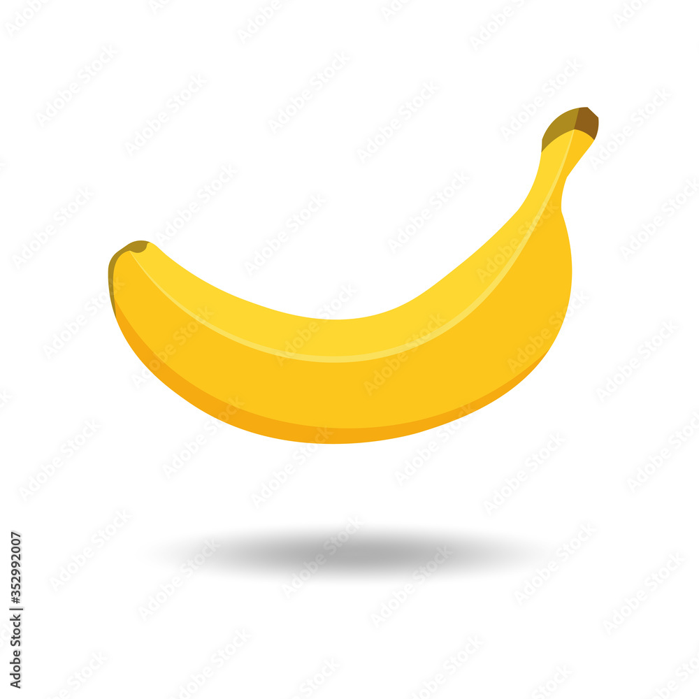 Vector banana isolated on white background with shadow. Tropical fruits, banana snack or vegetarian nutrition. Vegan food vector icons in a trendy cartoon style. Healthy food concept.	

