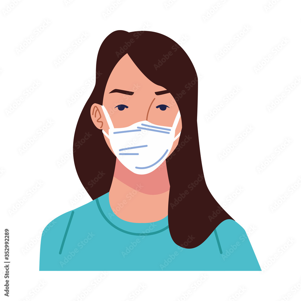 young woman using medical mask character young woman using medical mask character