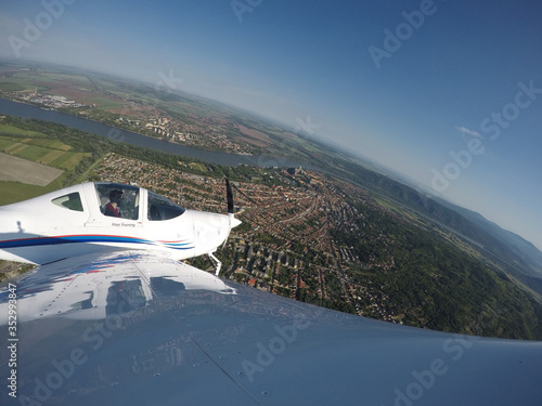 Solo training flight over Esztergom Hungary. Slovakia is across the Danube River.