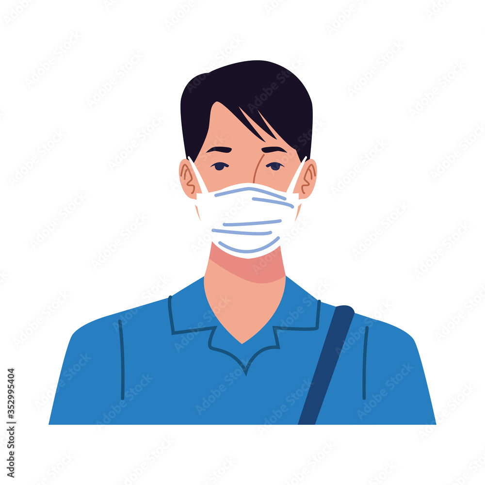 young man using medical mask character young man using medical mask character