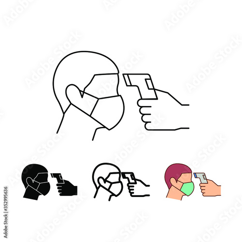 Body temperature check use gun scanner digital thermometer or contactless infrared thermometer for covid-19 outbreak. Illustration showing body temperature check icon. vector in white background.EPS10