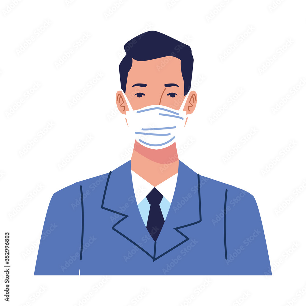 elegant businessman using medical mask character