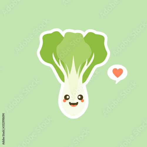 cute and kawaii bok choi, also pak-choi cabbage vector illustration in cartoon flat style isolated on color background. Chinese kale. bok choy character