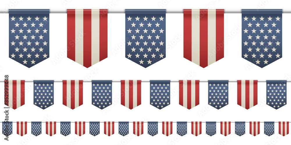 Obraz premium Set of patriotic bunting flags. Straight garland with flags.