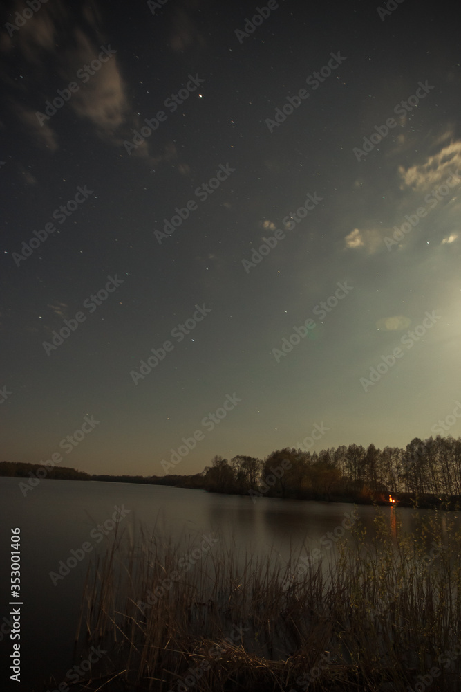 landscape. moonlight night on a pond in the Russian Federation