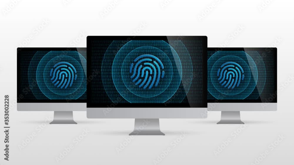 Computer device with finger biometric id scan. Realistic desktop ...