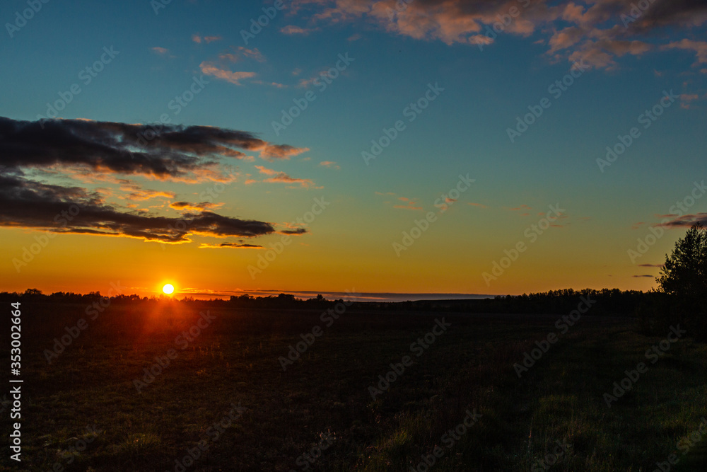 evening summer sunset in the Russian countryside