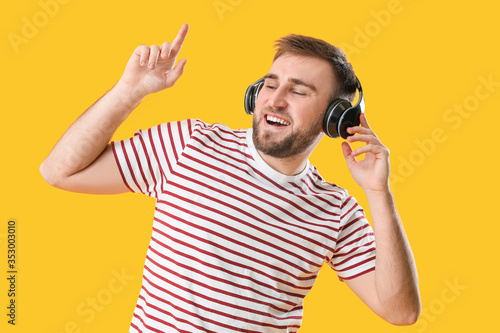Handsome young man dancing ...