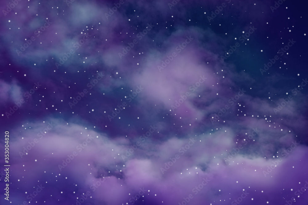 Naklejka premium Beautiful view of starry sky with clouds at night