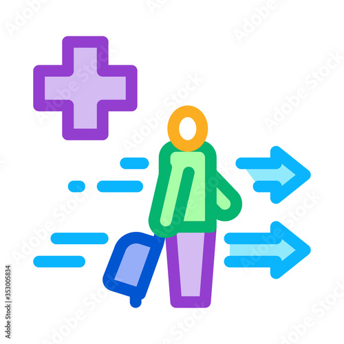 medical assistance to tourist with suitcase icon vector. medical assistance to tourist with suitcase sign. isolated contour symbol illustration