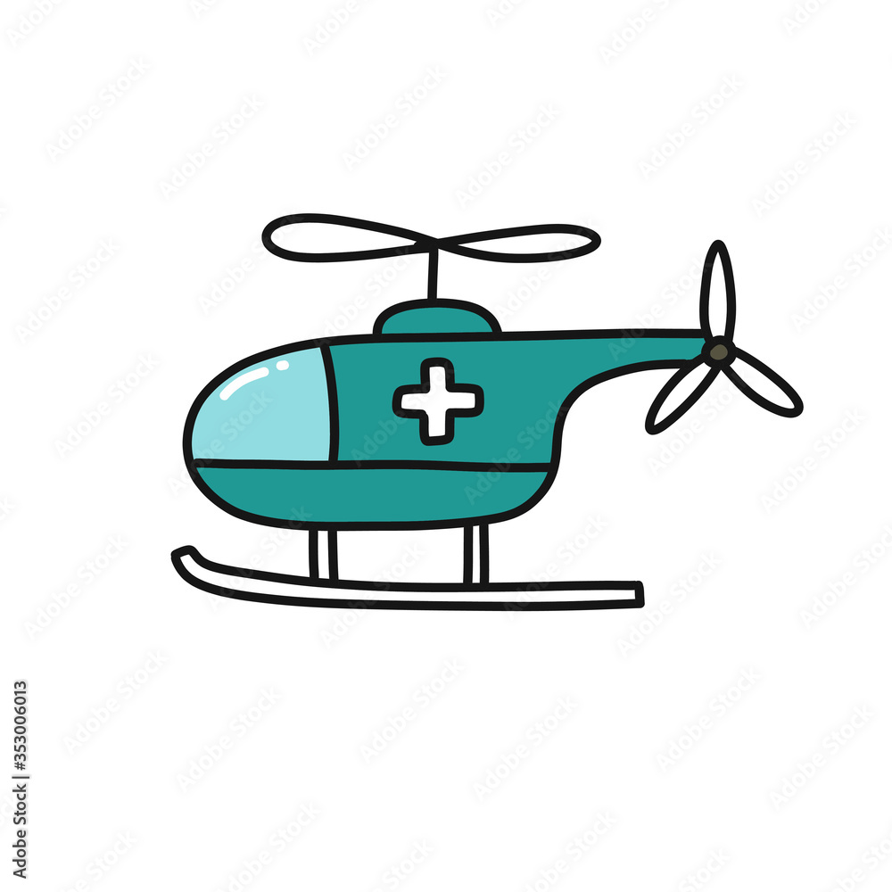 ambulance helicopter doodle icon, vector illustration