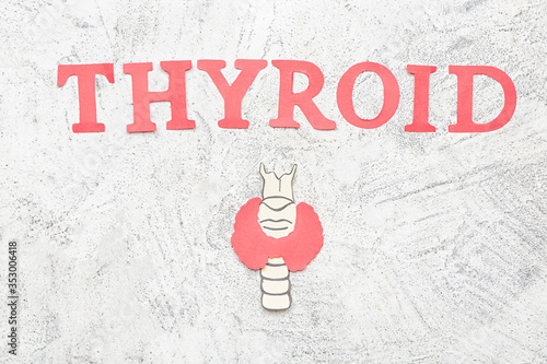 Word THYROID with drawing on white background photo