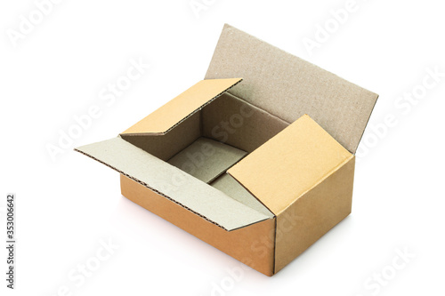 Empty open cardboard box isolated on white background. Clipping path include.