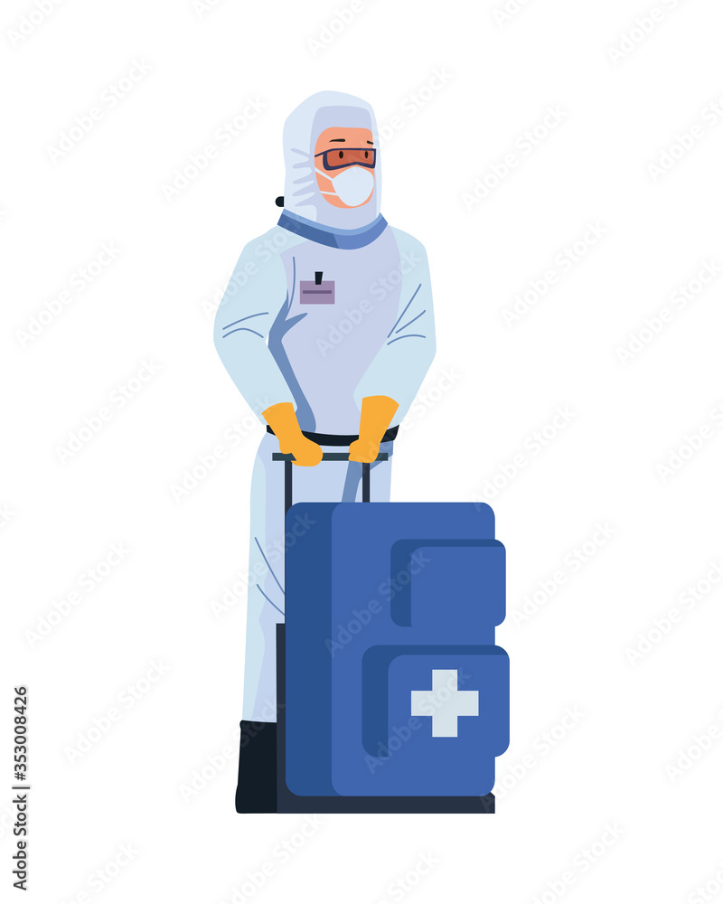 biosafety worker with medical equipent