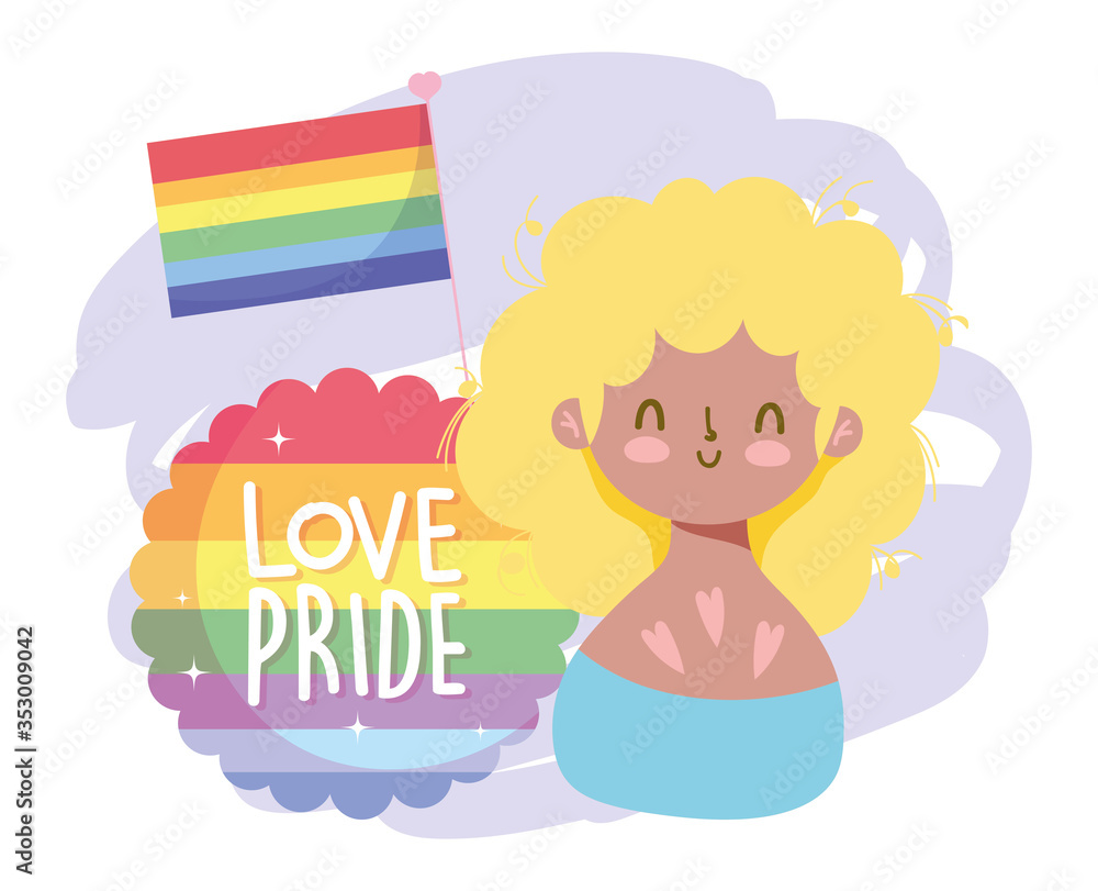 Girl cartoon with lgtbi flag and seal stamp vector design Girl cartoon with lgtbi flag and seal stamp vector design