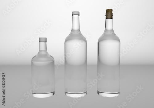 3D mock up render set of empty glass wine bottle