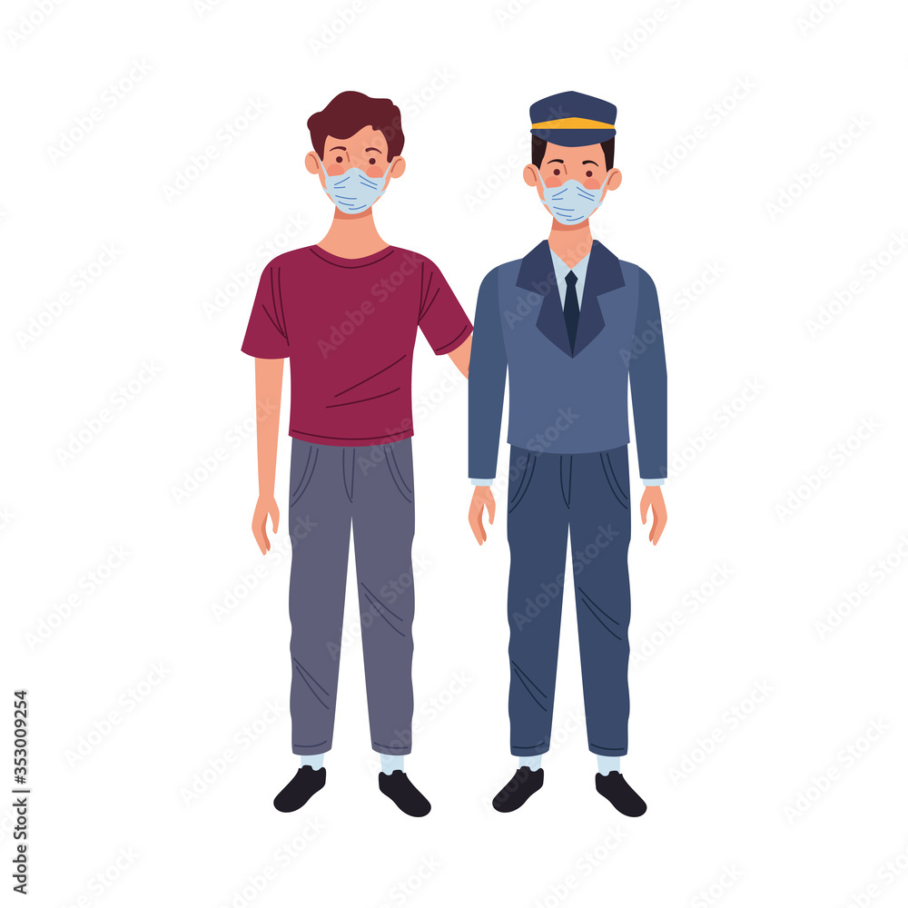 young man and taxi driver using medical mask