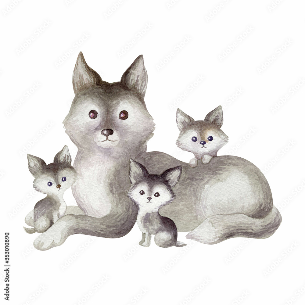 Cute wild animalss. Hand painted watercolor illustration isolated on a white background.
