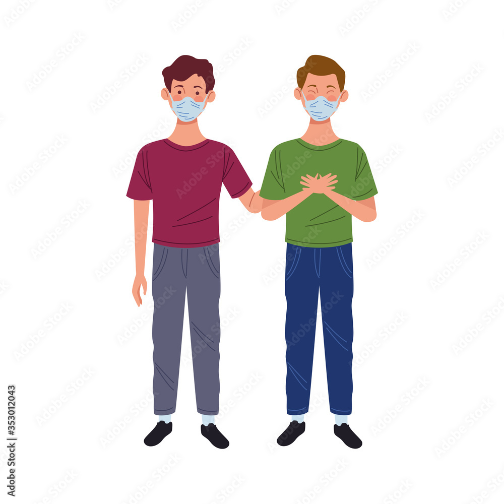 young men using medical masks characters