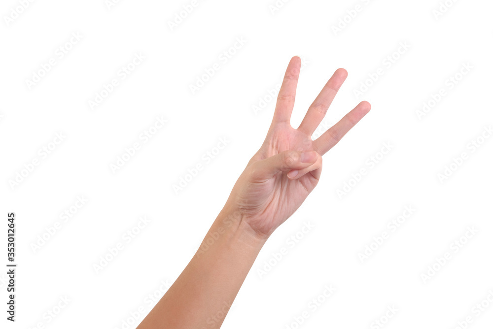 woman hand showing number three isolated on white background woman hand showing number three isolated on white background