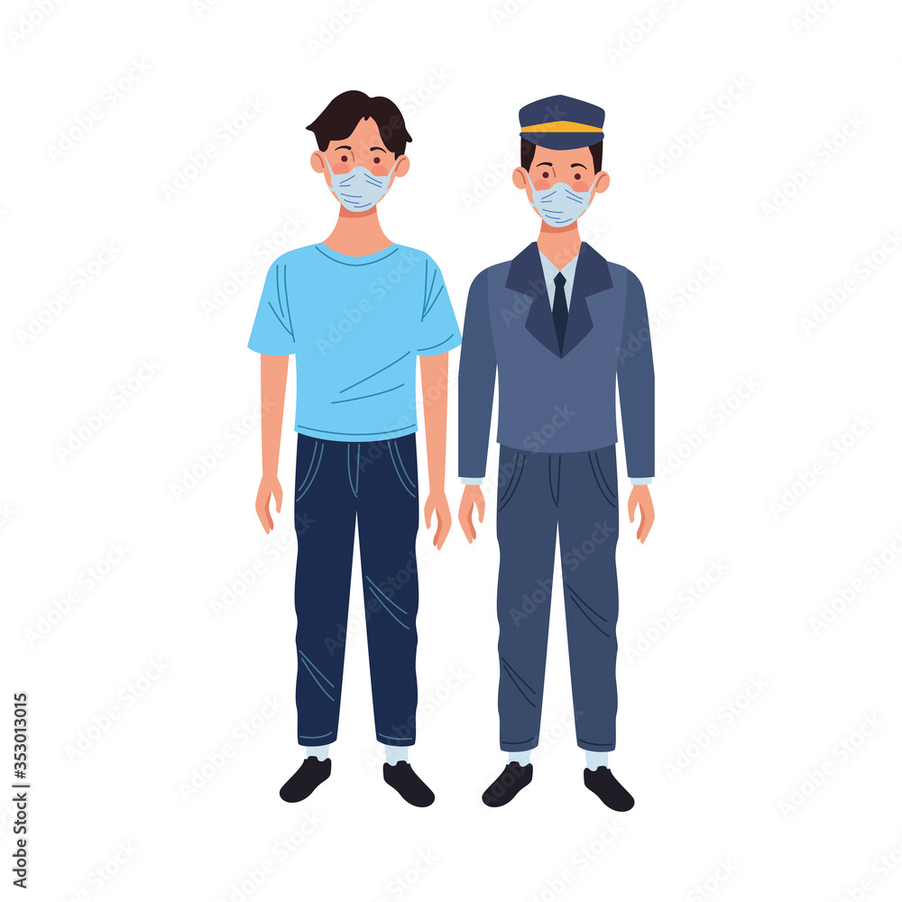 young man and taxi driver using medical mask